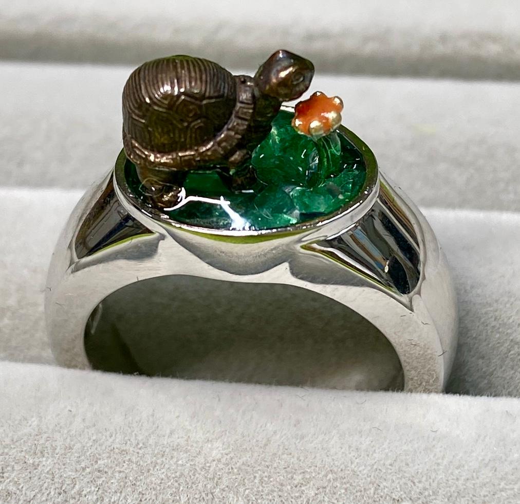 草の上で遊ぶゾウガメさんのリング　　Free Size